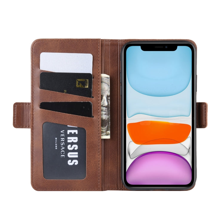 For iPhone 11 Double Buckle Crazy Horse Business Mobile Phone Holster with Card Wallet Bracket Function
