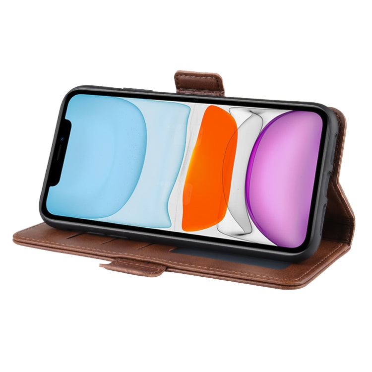 For iPhone 11 Double Buckle Crazy Horse Business Mobile Phone Holster with Card Wallet Bracket Function
