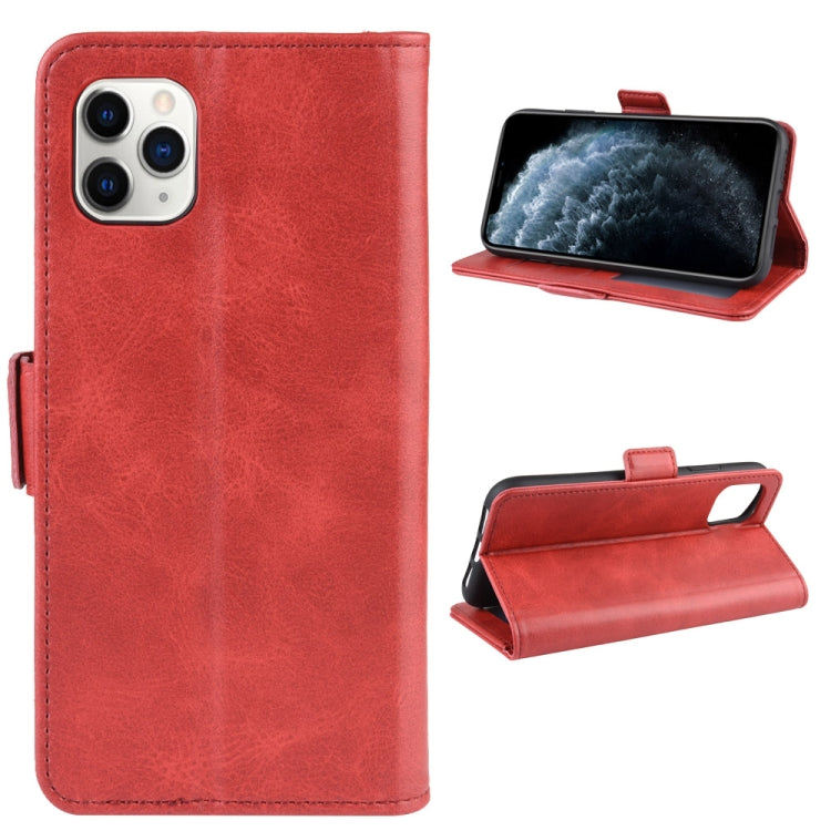 For iPhone 11 Pro Double Buckle Crazy Horse Business Mobile Phone Holster with Card Wallet Bracket Function