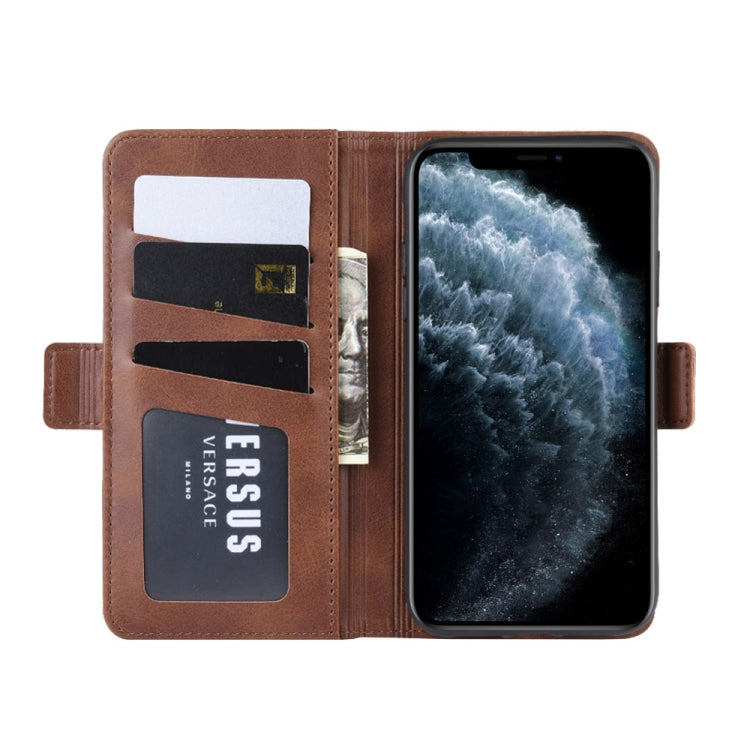 For iPhone 11 Pro Double Buckle Crazy Horse Business Mobile Phone Holster with Card Wallet Bracket Function
