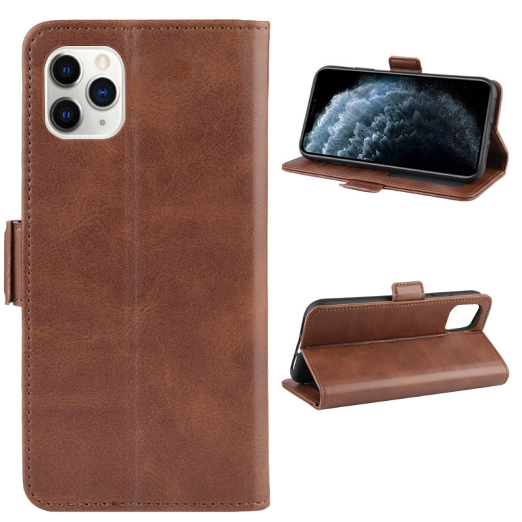 For iPhone 11 Pro Double Buckle Crazy Horse Business Mobile Phone Holster with Card Wallet Bracket Function