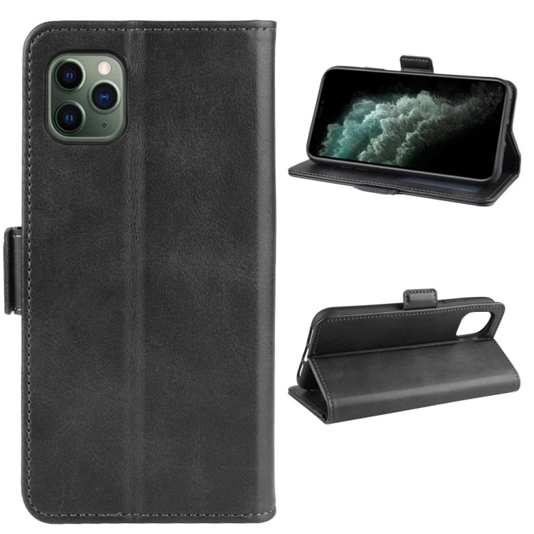 For iPhone 11 Pro Max Double Buckle Crazy Horse Business Mobile Phone Holster with Card Wallet Bracket Function