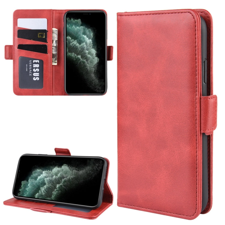 For iPhone 11 Pro Max Double Buckle Crazy Horse Business Mobile Phone Holster with Card Wallet Bracket Function