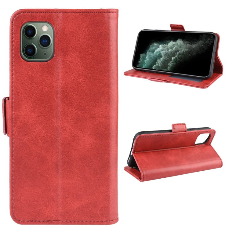 For iPhone 11 Pro Max Double Buckle Crazy Horse Business Mobile Phone Holster with Card Wallet Bracket Function
