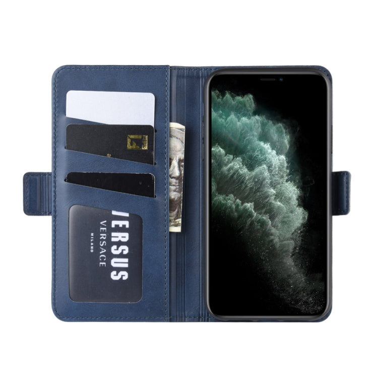 For iPhone 11 Pro Max Double Buckle Crazy Horse Business Mobile Phone Holster with Card Wallet Bracket Function