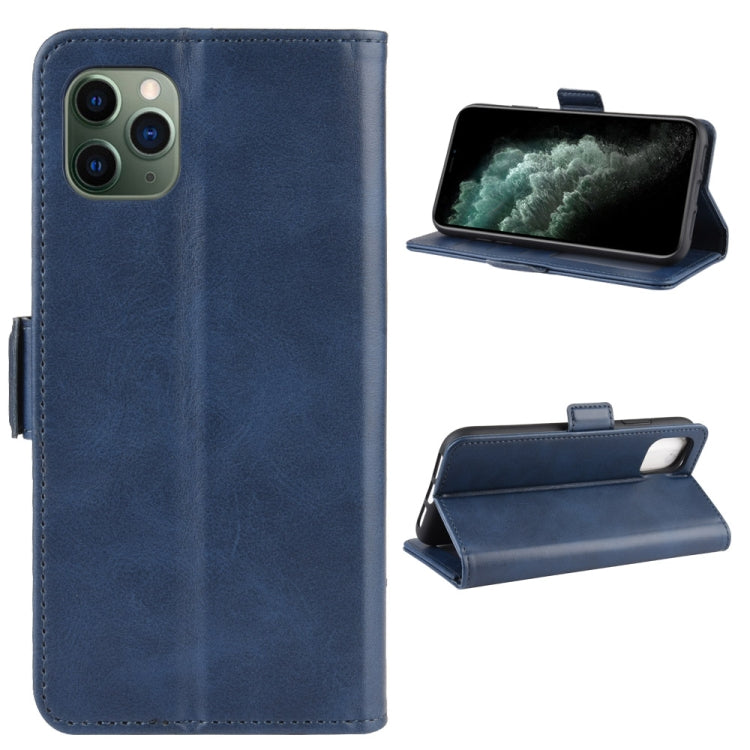For iPhone 11 Pro Max Double Buckle Crazy Horse Business Mobile Phone Holster with Card Wallet Bracket Function