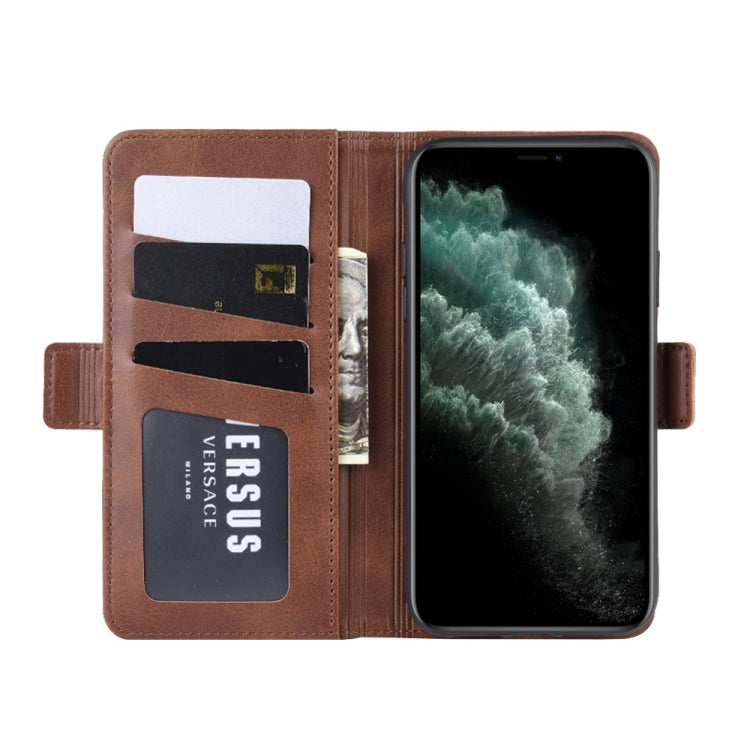 For iPhone 11 Pro Max Double Buckle Crazy Horse Business Mobile Phone Holster with Card Wallet Bracket Function