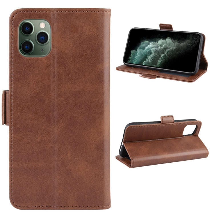 For iPhone 11 Pro Max Double Buckle Crazy Horse Business Mobile Phone Holster with Card Wallet Bracket Function