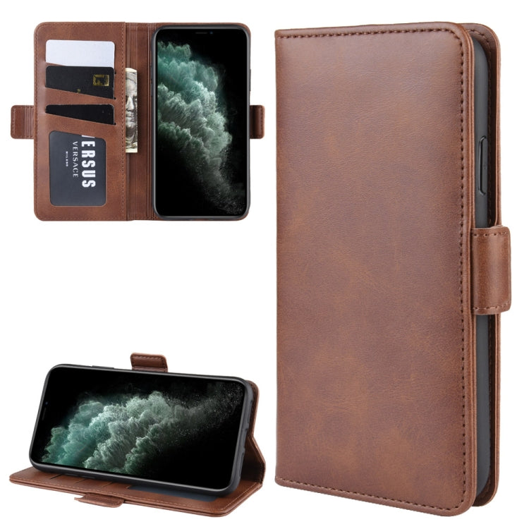 For iPhone 11 Pro Max Double Buckle Crazy Horse Business Mobile Phone Holster with Card Wallet Bracket Function