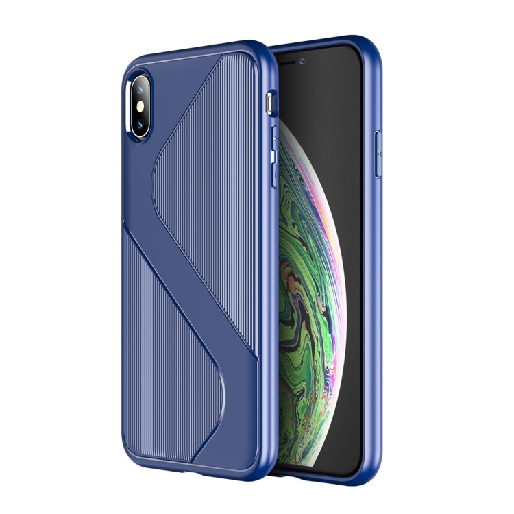 For iPhone XS Max  S-Shaped Soft TPU Protective Cover Case(Blue)