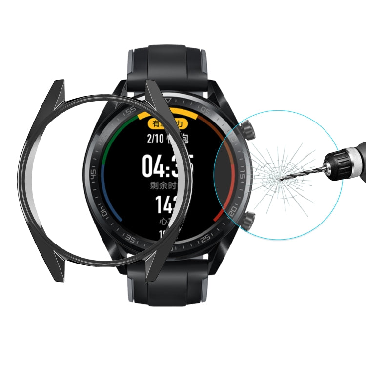 For HUAWEI Watch GT Classic / GT Active / GT Sport 46mm ENKAY Hat-prince 2 in 1 Full Coverage Electroplate TPU Case + 0.2mm 9H 2.15D Curved Edge Tempered Glass Film(Black)