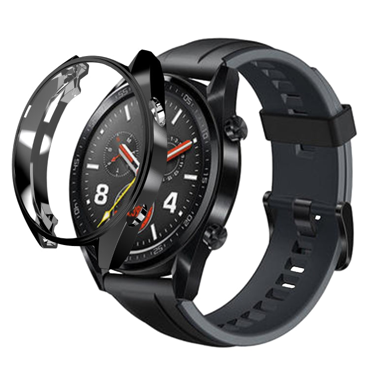 For HUAWEI Watch GT Classic / GT Active / GT Sport 46mm ENKAY Hat-prince 2 in 1 Full Coverage Electroplate TPU Case + 0.2mm 9H 2.15D Curved Edge Tempered Glass Film(Black)