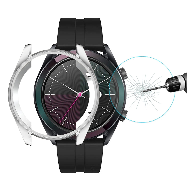 For HUAWEI Watch GT Elegant 42mm ENKAY Hat-prince 2 in 1 Full Coverage Electroplate TPU Case + 0.2mm 9H 2.15D Curved Edge Tempered Glass Film(Silver)