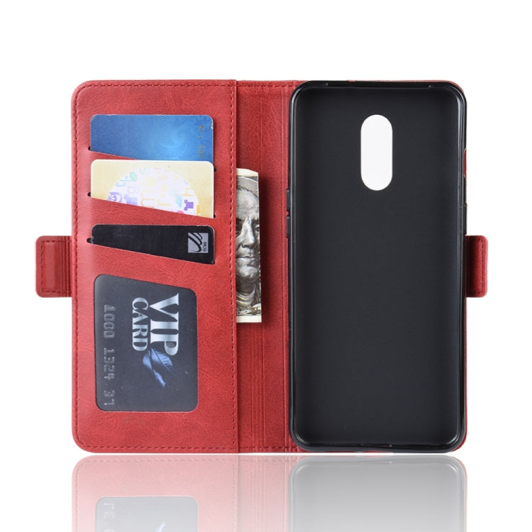 For OnePlus 7 Double Buckle Crazy Horse Business Mobile Phone Holster with Card Wallet Bracket Function