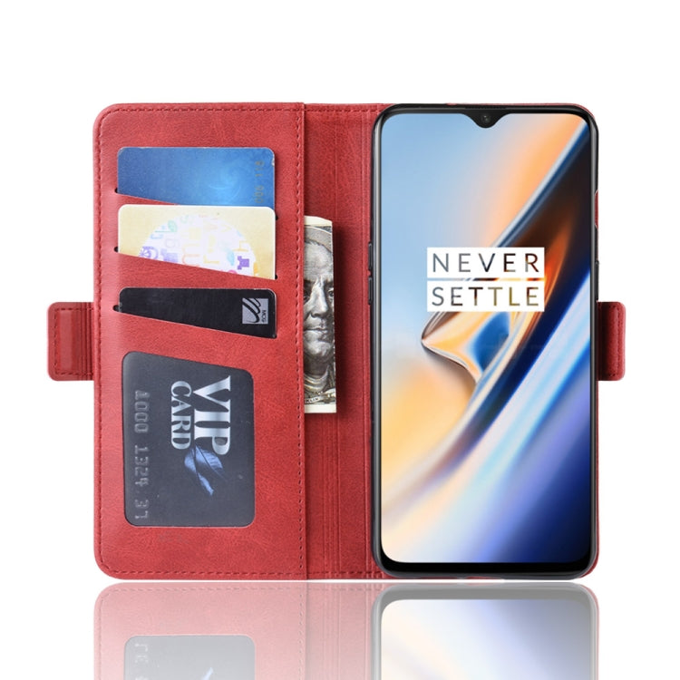 For OnePlus 7 Double Buckle Crazy Horse Business Mobile Phone Holster with Card Wallet Bracket Function