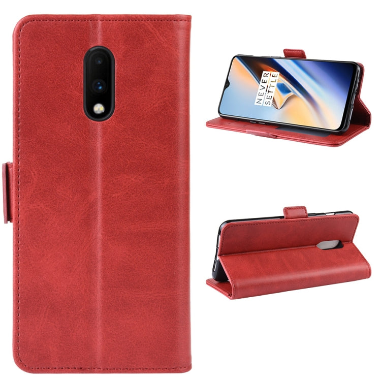 For OnePlus 7 Double Buckle Crazy Horse Business Mobile Phone Holster with Card Wallet Bracket Function