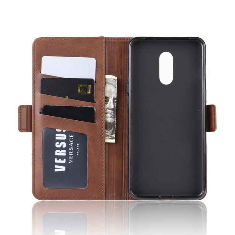 For OnePlus 7 Double Buckle Crazy Horse Business Mobile Phone Holster with Card Wallet Bracket Function