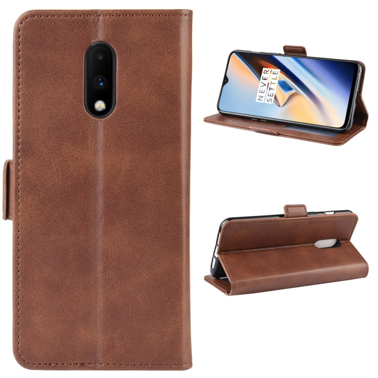 For OnePlus 7 Double Buckle Crazy Horse Business Mobile Phone Holster with Card Wallet Bracket Function