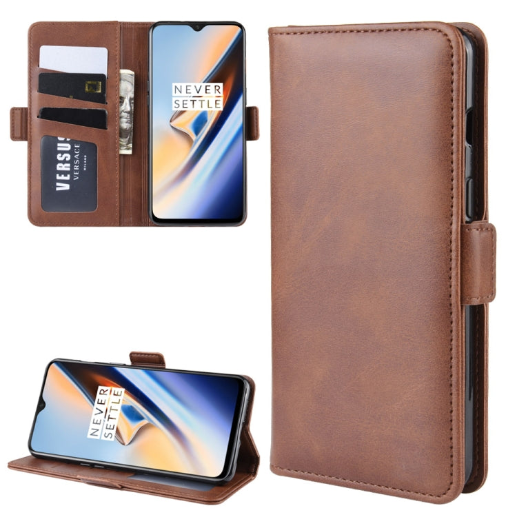 For OnePlus 7 Double Buckle Crazy Horse Business Mobile Phone Holster with Card Wallet Bracket Function