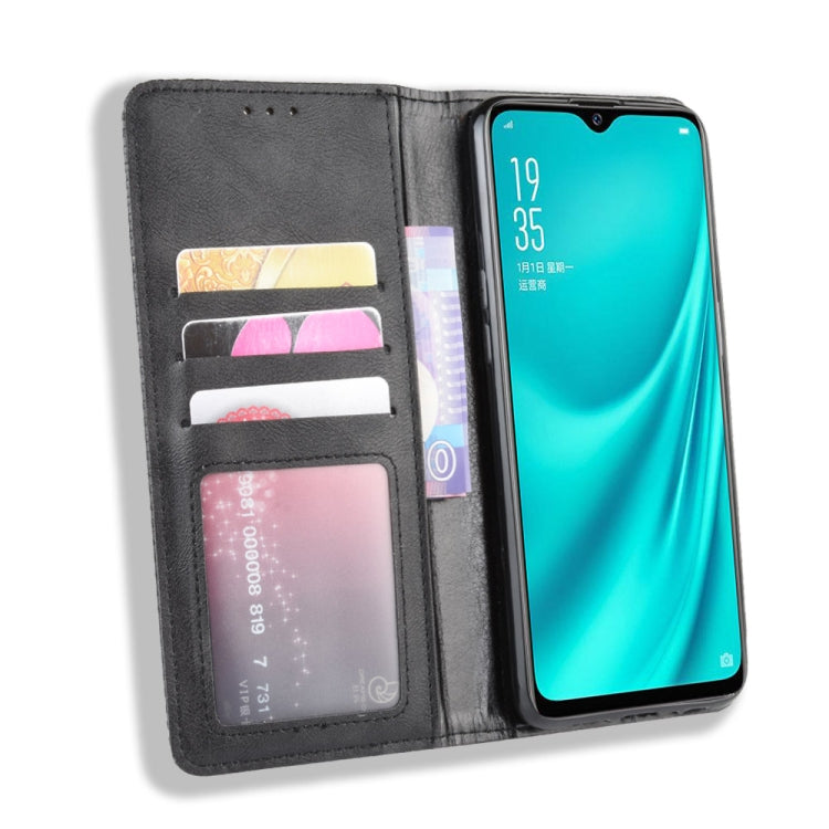 For Oppo Reno A Magnetic Buckle Retro Crazy Horse Texture Horizontal Flip Leather Case with Holder & Card Slots & Photo Frame