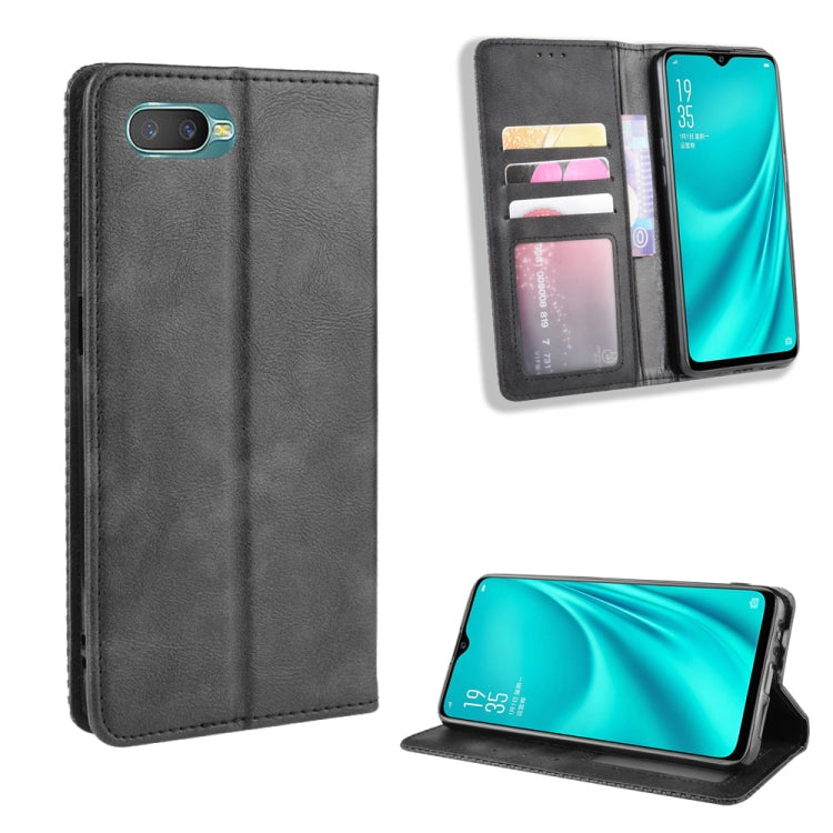 For Oppo Reno A Magnetic Buckle Retro Crazy Horse Texture Horizontal Flip Leather Case with Holder & Card Slots & Photo Frame