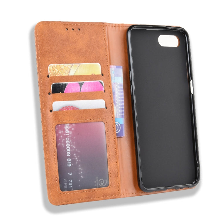 For Oppo Reno A Magnetic Buckle Retro Crazy Horse Texture Horizontal Flip Leather Case with Holder & Card Slots & Photo Frame