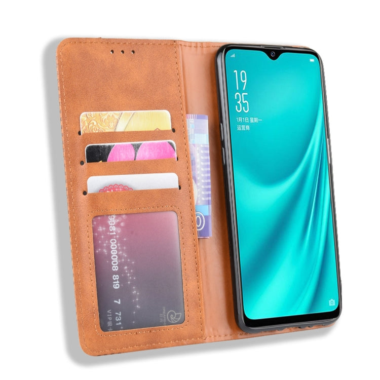 For Oppo Reno A Magnetic Buckle Retro Crazy Horse Texture Horizontal Flip Leather Case with Holder & Card Slots & Photo Frame