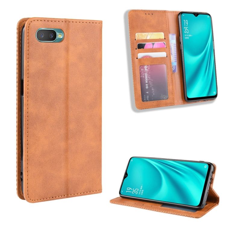 For Oppo Reno A Magnetic Buckle Retro Crazy Horse Texture Horizontal Flip Leather Case with Holder & Card Slots & Photo Frame