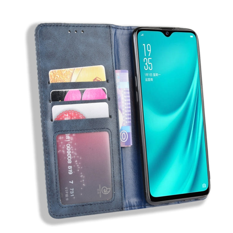 For Oppo Reno A Magnetic Buckle Retro Crazy Horse Texture Horizontal Flip Leather Case with Holder & Card Slots & Photo Frame