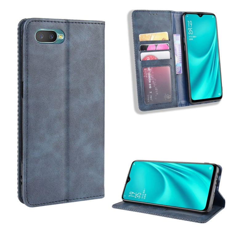 For Oppo Reno A Magnetic Buckle Retro Crazy Horse Texture Horizontal Flip Leather Case with Holder & Card Slots & Photo Frame