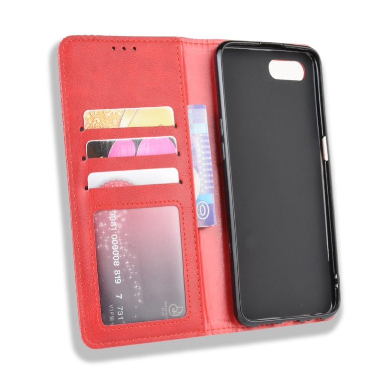 For Oppo Reno A Magnetic Buckle Retro Crazy Horse Texture Horizontal Flip Leather Case with Holder & Card Slots & Photo Frame