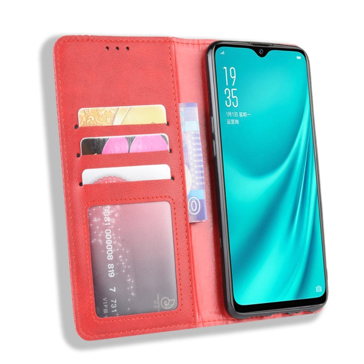 For Oppo Reno A Magnetic Buckle Retro Crazy Horse Texture Horizontal Flip Leather Case with Holder & Card Slots & Photo Frame