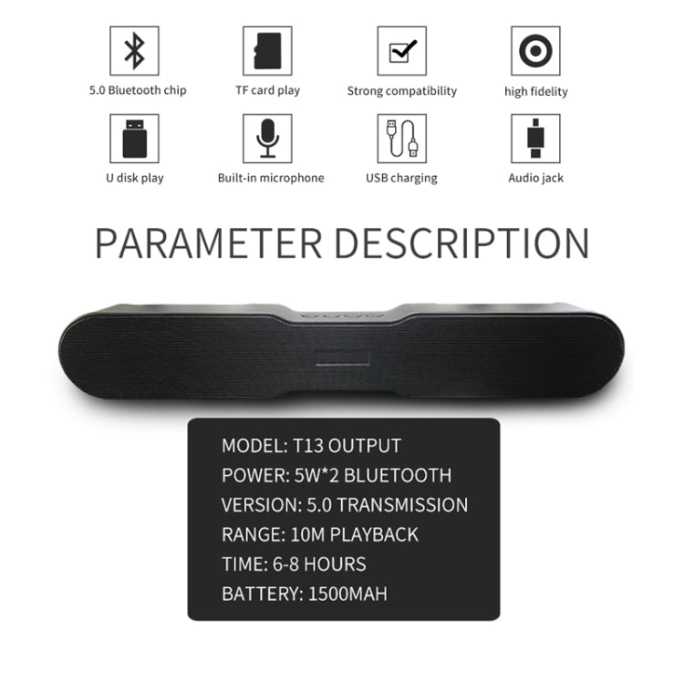 T13 Soundbar Bluetooth Speaker Portable TWS Connection Loudspeaker Sound System 10W Stereo Surround TV Speaker