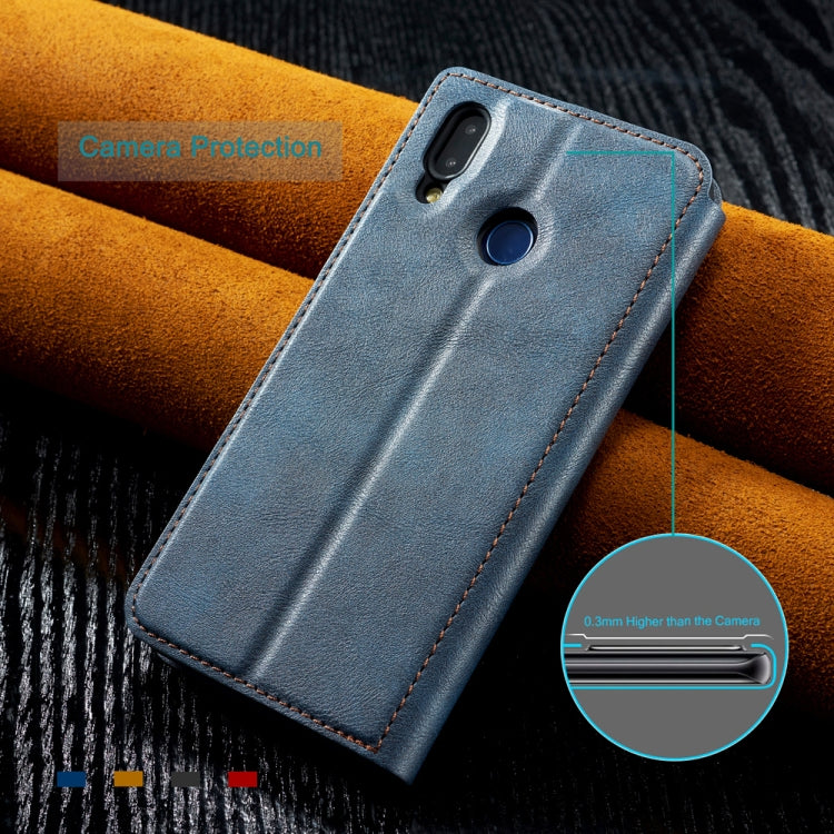 For Huawei Y7 (2019) Retro Simple Ultra-thin Magnetic Leather Case with Holder & Card Slots & Lanyard