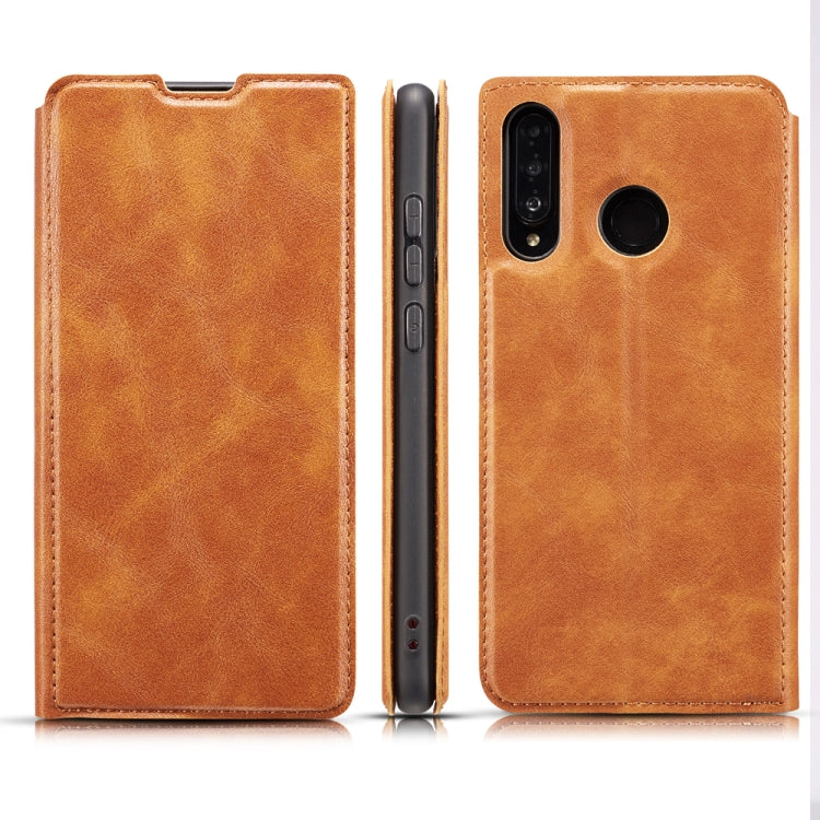For Huawei P Smart Z Retro Simple Ultra-thin Magnetic Leather Case with Holder & Card Slots & Lanyard