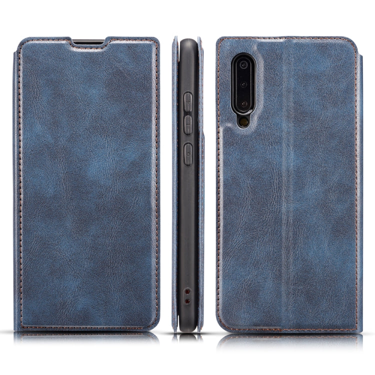 For Galaxy A30s Retro Simple Ultra-thin Magnetic Leather Case with Holder & Card Slots & Lanyard