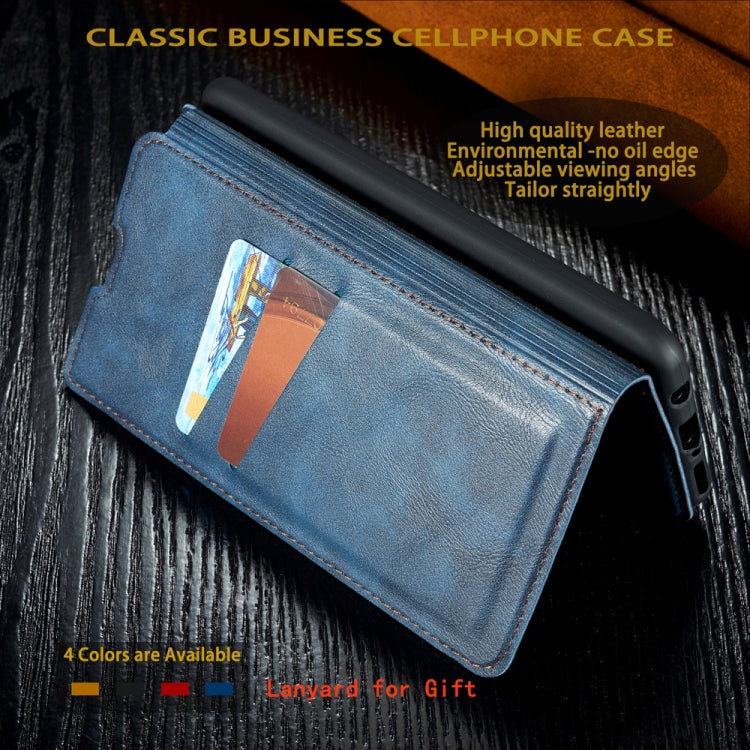 For Galaxy A30s Retro Simple Ultra-thin Magnetic Leather Case with Holder & Card Slots & Lanyard