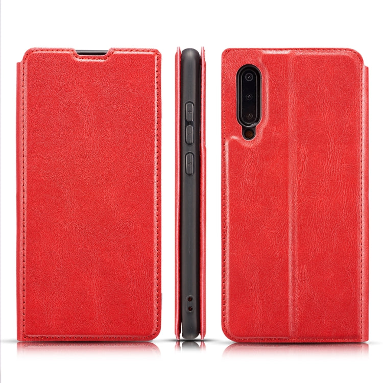 For Galaxy A30s Retro Simple Ultra-thin Magnetic Leather Case with Holder & Card Slots & Lanyard