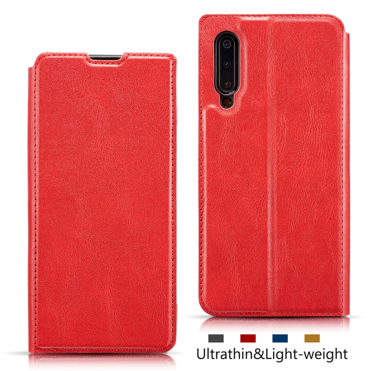 For Galaxy A30s Retro Simple Ultra-thin Magnetic Leather Case with Holder & Card Slots & Lanyard