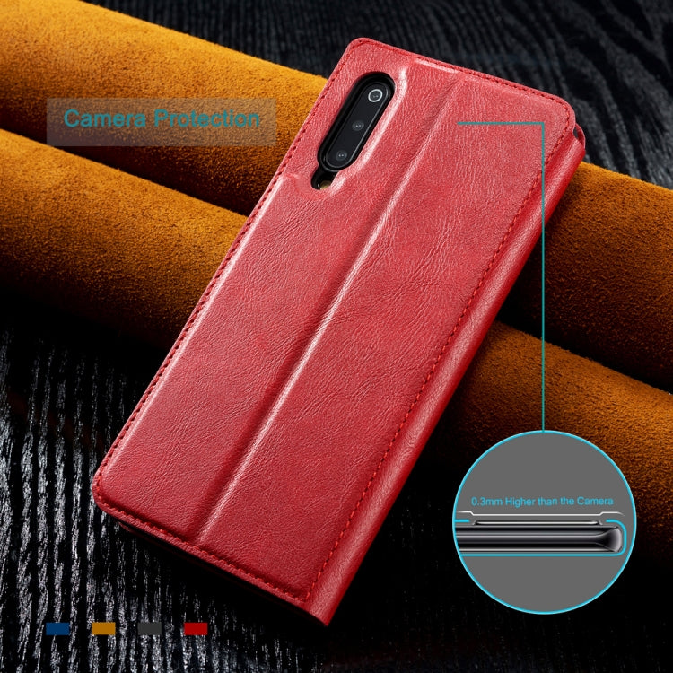 For Galaxy A30s Retro Simple Ultra-thin Magnetic Leather Case with Holder & Card Slots & Lanyard