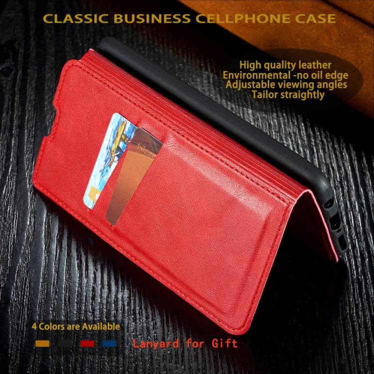 For Galaxy A30s Retro Simple Ultra-thin Magnetic Leather Case with Holder & Card Slots & Lanyard