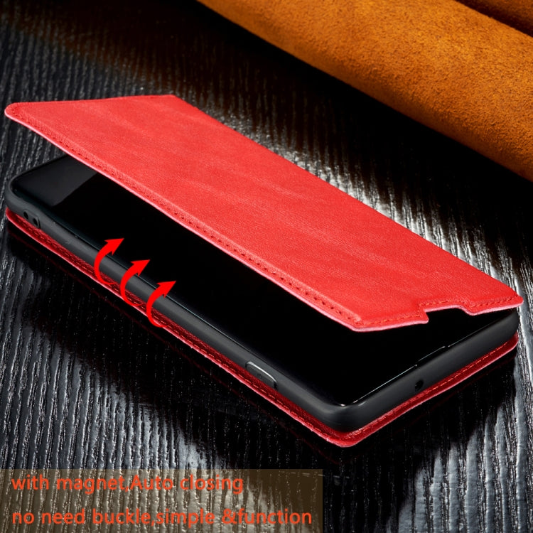 For Galaxy A30s Retro Simple Ultra-thin Magnetic Leather Case with Holder & Card Slots & Lanyard