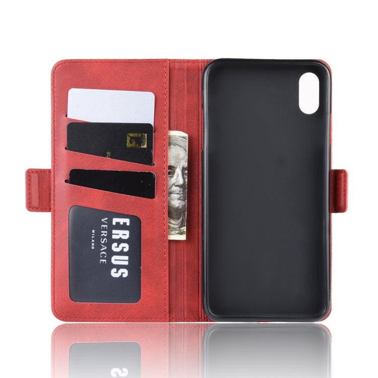 For iPhone X / XS Double Buckle Crazy Horse Business Mobile Phone Holster with Card Wallet Bracket Function