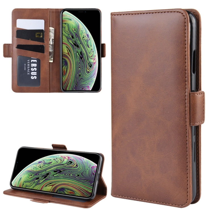 For iPhone X / XS Double Buckle Crazy Horse Business Mobile Phone Holster with Card Wallet Bracket Function