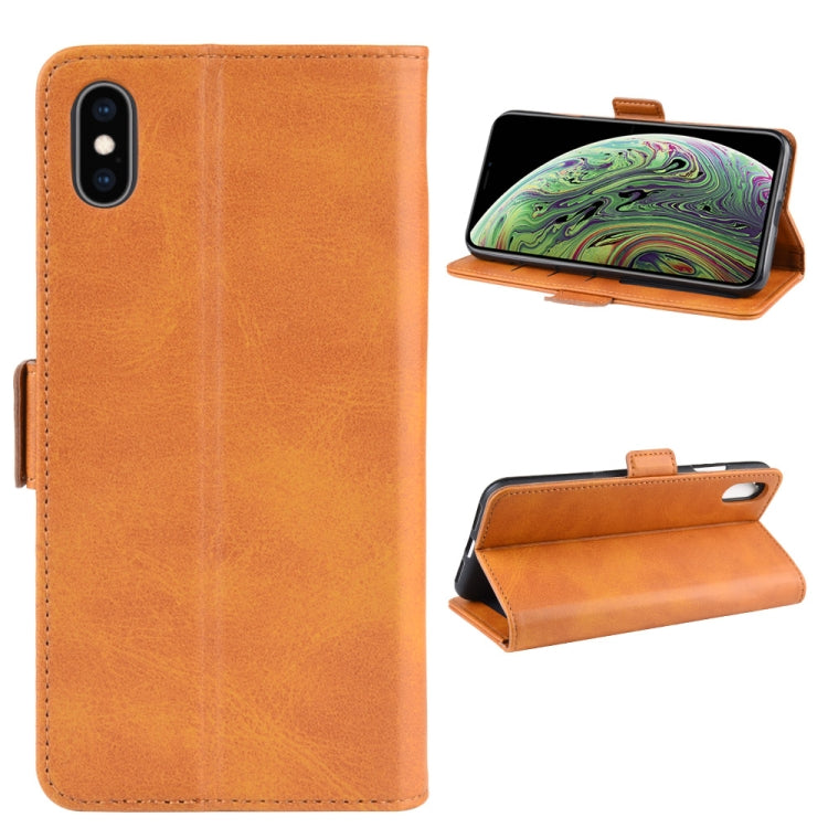 For iPhone XR Double Buckle Crazy Horse Business Mobile Phone Holster with Card Wallet Bracket Function