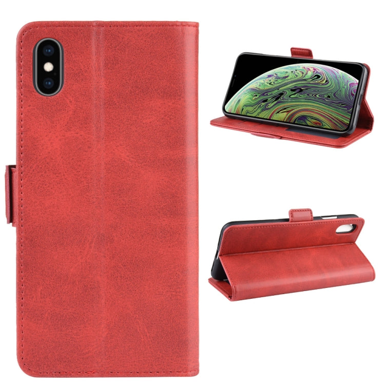 For iPhone XR Double Buckle Crazy Horse Business Mobile Phone Holster with Card Wallet Bracket Function