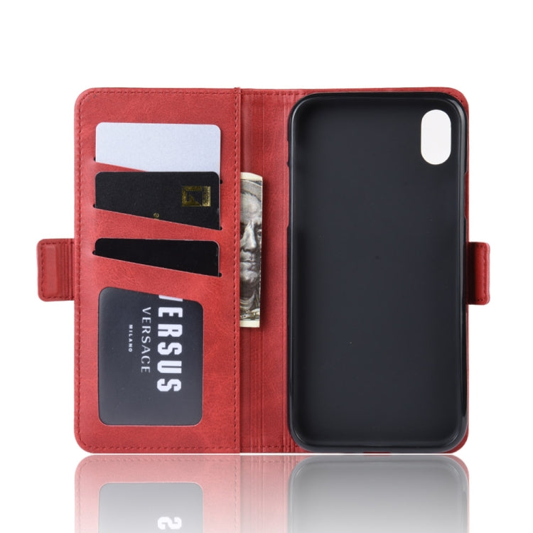 For iPhone XS Max Double Buckle Crazy Horse Business Mobile Phone Holster with Card Wallet Bracket Function