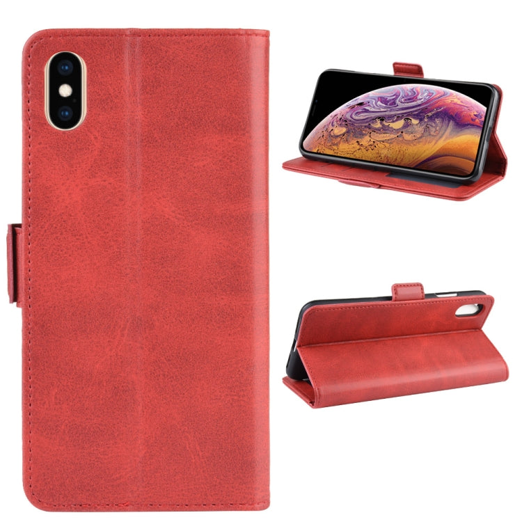 For iPhone XS Max Double Buckle Crazy Horse Business Mobile Phone Holster with Card Wallet Bracket Function