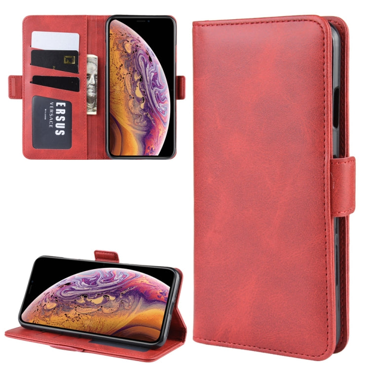 For iPhone XS Max Double Buckle Crazy Horse Business Mobile Phone Holster with Card Wallet Bracket Function