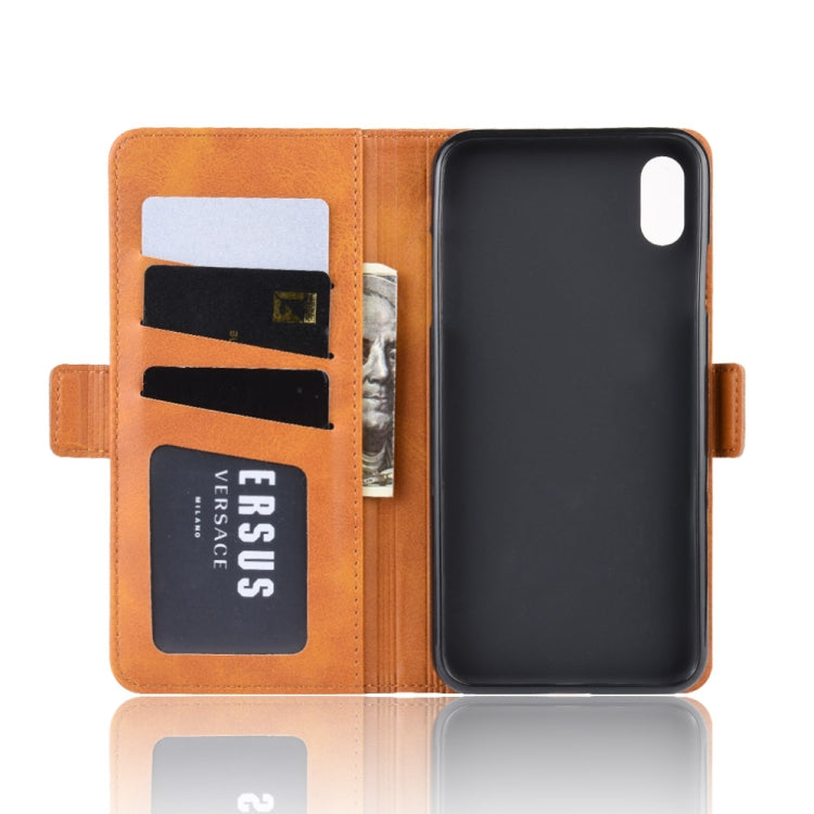 For iPhone XS Max Double Buckle Crazy Horse Business Mobile Phone Holster with Card Wallet Bracket Function